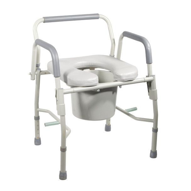 Drive Medical Steel Drop-Arm Bedside Commode with Padded Seat and Arms
