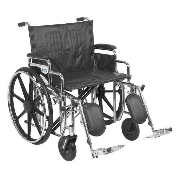 Drive Medical Sentra Extra Heavy Duty Wheelchair, Detachable Desk Arms, Elevating Leg Rests, 24" Seat