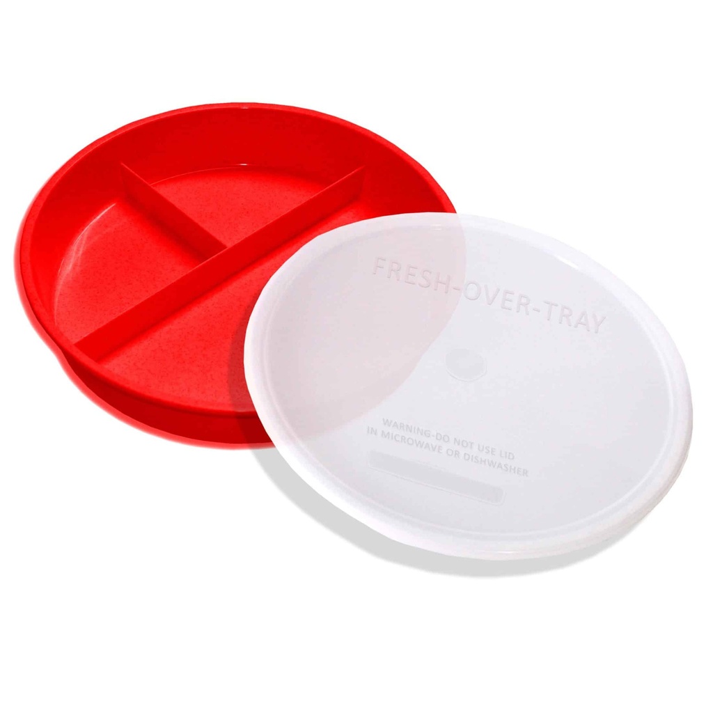 High Sided Partitioned Dish with Lid - Red 
