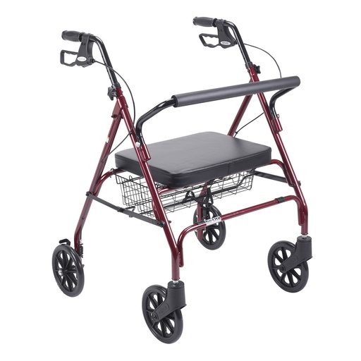 [DDH10215RD-1] Drive Medical Heavy Duty Bariatric Rollator Rolling Walker with Large Padded Seat, Red